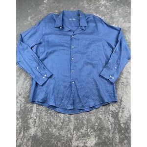 Tasso Elba Mens XXL 100 Linen Woven Navy Blue Dotted Long Sleeve Button Up Shirt